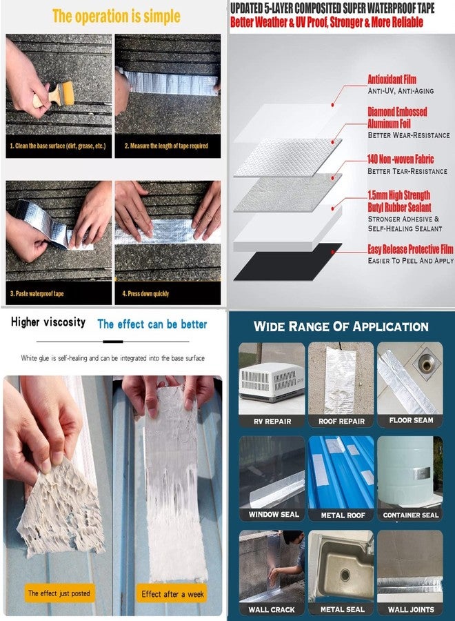 TJIKKO LeakLock Tape - Waterproof Roof Patch, Pipe Leak, Gutter Repair, Window Seal - UV Resistant, All-Weather Aluminium Foil Butyl Rubber Flashing Tape (4" x 5m) - Image 5